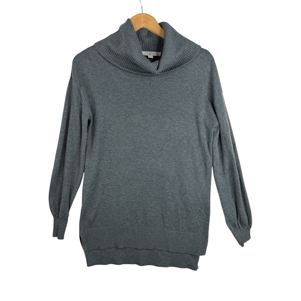 LOFT Cowl Neck Long Sleeve Relaxed Sweater Tunic size Small Gray